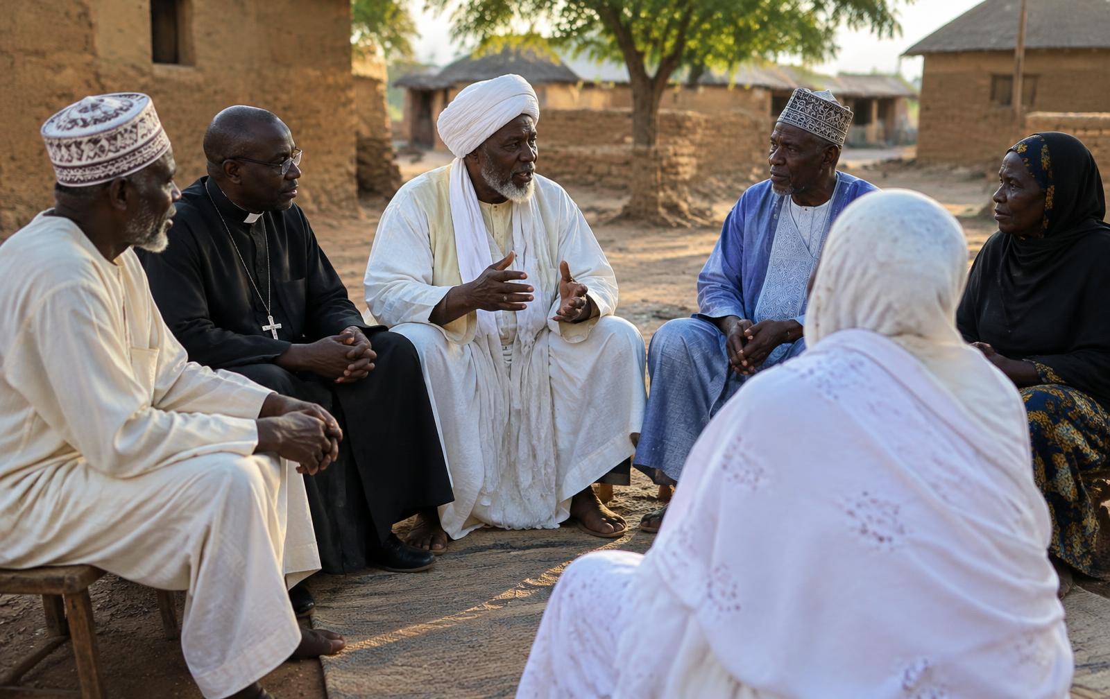 Elders of different faiths seated in a circle in dialogue